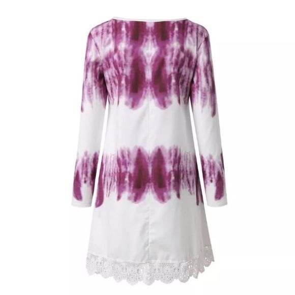 Purple and White Tie Dye Lace Hem Tunic - Picture 3 of 8